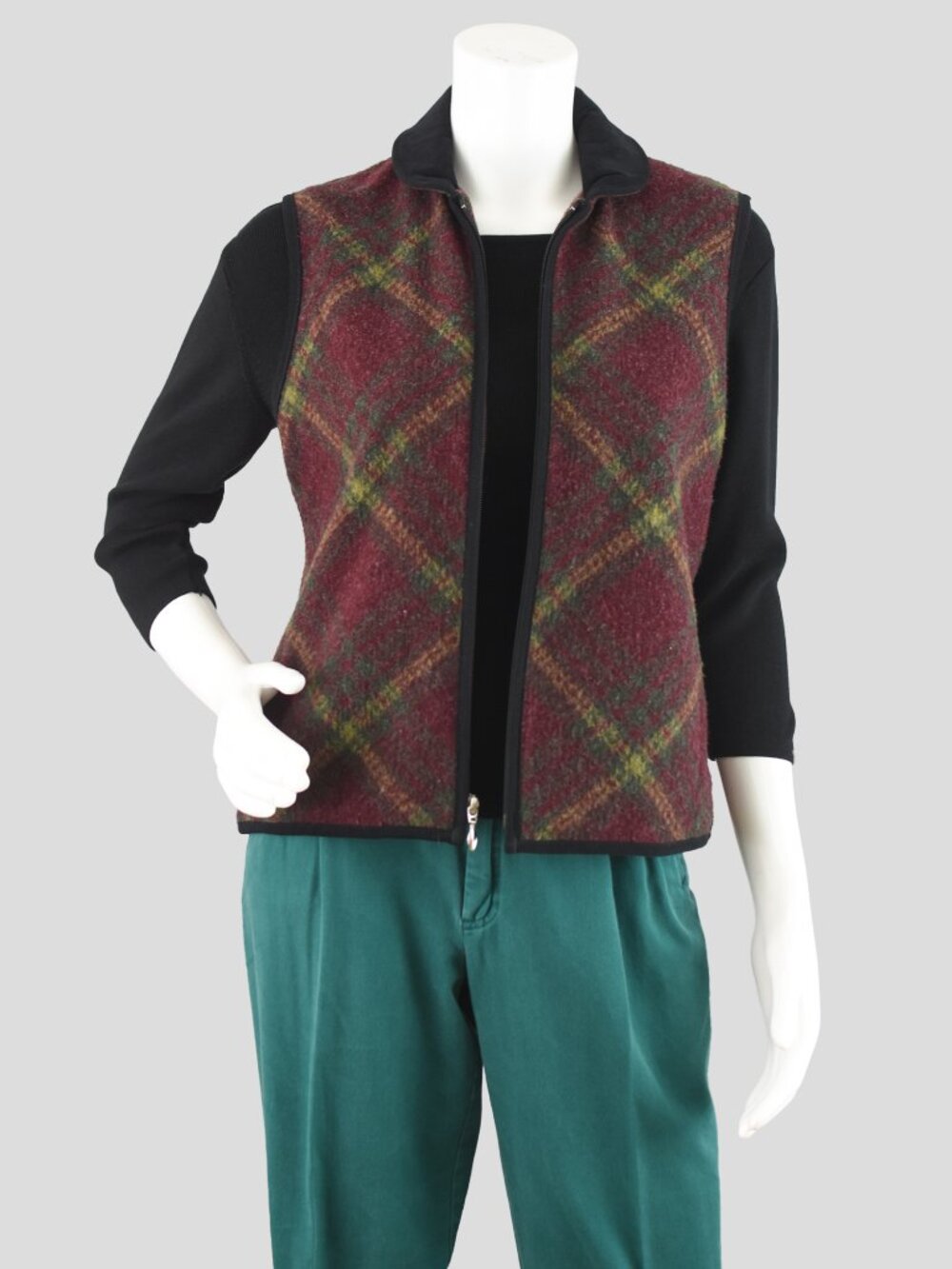 Vintage Talbots Fleece Burgundy Zip Up Vest Women's Petite Small